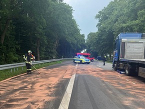 FW-AUR: Umfangreicher Dieselaustritt auf Bundesstraße