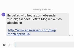 Polizeipräsidium Mittelhessen - Pressestelle Gießen: POL-GI: Gießen: Mehrfach Meldungen von sogenannten "Paket SMS" (SMISHING) - Polizei gibt Tipps
