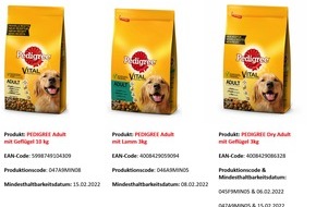 Mars Schweiz AG: Mars Schweiz ruft spezifische Produktionschargen von Pedigree® Trockenfutter zurück