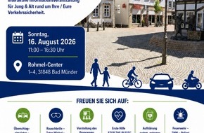 Polizeiinspektion Hameln-Pyrmont/Holzminden: POL-HM: Verkehrssicherheitstag in Bad M&uuml;nder am 16.08.2026: vorbeikommen, mitmachen und sicher unterwegs sein