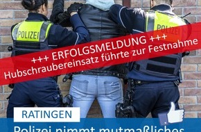 Polizei Mettmann: POL-ME: Hubschraubereinsatz: Polizei nimmt mutmaßliche Einbrecher fest - Ratingen - 2302041