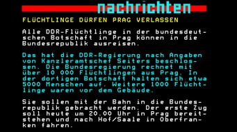 ARD Das Erste: Besonders! Anlässlich des 35. Jahrestages des Mauerfalls veröffentlicht der ARD-Teletext historische Textseiten