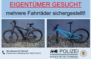 Polizeipräsidium Mannheim: POL-MA: Heidelberg-Süd: Fahrräder sichergestellt - Eigentümer gesucht