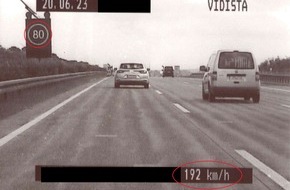 Autobahnpolizeiinspektion: API-TH: Mit 192 km/h in der 80er Zone