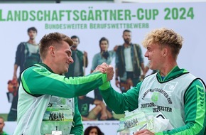 Bundesverband Garten-, Landschafts- und Sportplatzbau e. V. GaLaBau / Grün in die Stadt: "Deutsche Meister" kommen aus Baden-Württemberg / Mika Lerch und Bastian Maichle gewinnen Landschaftsgärtner-Cup 2024 auf der Messe GaLaBau