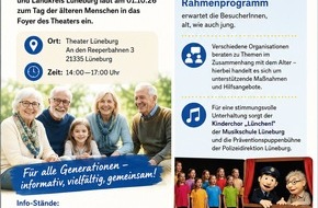 Polizeiinspektion L&uuml;neburg/L&uuml;chow-Dannenberg/Uelzen: POL-LG: ++ Internationaler Tag der &auml;lteren Menschen am 01.10.: Informationen, Beratung und buntes Programm im Theater L&uuml;neburg ++ abwechslungsreiches Programm rund um das &Auml;lterwerden ++