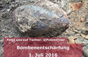 Polizeipräsidium Trier: POL-PPTR: Stadt und Polizei arbeiten bei Bombenentschärfung zusammen  -  Infos auch auf Twitter und facebook
