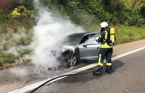 Polizeidirektion Landau: POL-PDLD: A65/Höhe Knöringen - Vollbrand eines PKW