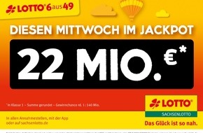 Sächsische Lotto-GmbH: Glückstag Mittwoch: 22 Millionen Euro im Lotto-Jackpot l Verkaufsstart Lotto-Superding