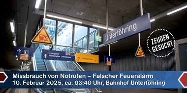 Bundespolizeidirektion München: Bundespolizeidirektion München: Feueralarm am Bahnhof Unterföhring / Bundespolizei sucht Zeugen