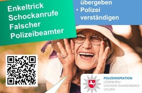Polizeiinspektion Lüneburg/Lüchow-Dannenberg/Uelzen: POL-LG: ++ Seniorin händigt angebliche Kaution in Höhe von mehreren zehntausend Euro an Haustür aus ++ "Achtung, Achtung, Achtung! -> Schockanrufe & falsche Polizeibeamte!" ++ die ...