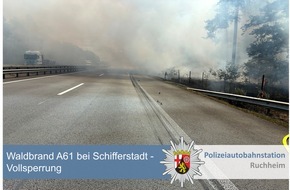 Polizeidirektion Neustadt/Weinstra&szlig;e: POL-PDNW: Polizeiautobahnstation Ruchheim - Nachtrag Lkw-Reifenplatzer verursacht Waldbrand neben der A61 bei Schifferstadt