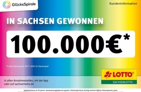 Sächsische Lotto-GmbH: 100.000 Euro bei GlücksSpirale: Spieler aus Mittelsachsen gewinnt im Dauerspiel
