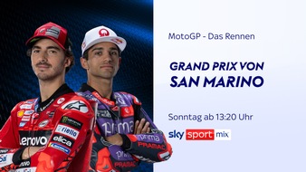 Sky Deutschland: Der MotoGP(TM) Grand Prix von San Marino mit dem Titelduell in der Königsklasse sowie der Entscheidung in der MotoE am Wochenende live bei Sky Sport