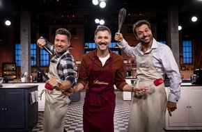 SAT.1: Herrenkränzchen im Finale von "Das große Promibacken": Philipp Boy, Jochen Schropp und Kai Schumann rühren am Mittwoch in SAT.1 um den goldenen Cupcake