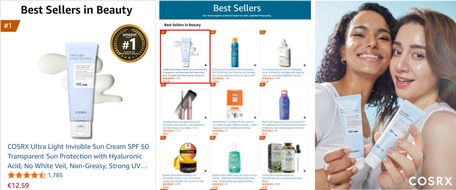 COSRX: Nr. 1 auf Amazon Deutschland: COSRX Ultra-Light Invisible Sunscreen SPF50+ PA++++ f&uuml;hrt den deutschen Markt an