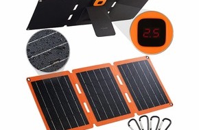 PEARL GmbH: revolt 21-Watt-Solarpanel-Ladegerät, USB-C/-A, je 2,4 A, faltbar, IP65, ETFE: USB-Geräte kostengünstig mit der Kraft der Sonne laden