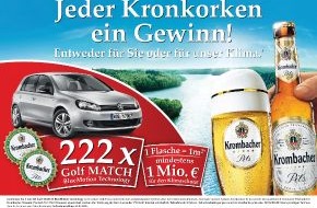 Krombacher Brauerei GmbH & Co.: Krombacher startet große Kronkorkenaktion unter dem Motto: "Jeder Kronkorken ein Gewinn. Entweder für Sie oder für unser Klima." (mit Bild)