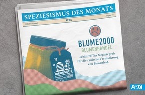 PETA德国公司：Zynisches营销：Bienenhonig“Diebesgut”-BLUME2000 erhält PETAs Negativpreis“Speziesismus des Monats”