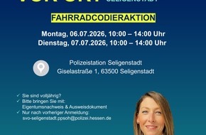 Polizeipr&auml;sidium S&uuml;dosthessen: POL-OF: Fahrradcodieraktionen bei der Polizeistation Seligenstadt: Schutz vor Fahrraddiebstahl