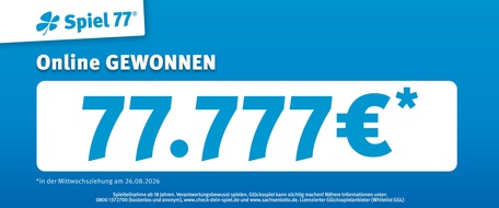 S&auml;chsische Lotto-GmbH: Im letzten Tipp: Sachse gewinnt 77.777 Euro bei Spiel 77