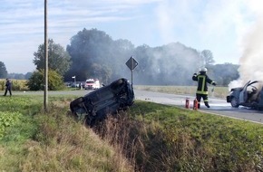 Polizei Minden-Lübbecke: POL-MI: Zwei Verletzte bei Unfall in Twiehausen - Twingo geht in Flammen auf