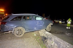 Polizeidirektion Neustadt/Weinstraße: POL-PDNW: Unfall auf der L530 - Alkoholisierter fährt gegen Mauer an Friedhofsparkplatz