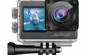 PEARL GmbH: Somikon 6K-Actioncam DV-950.WiFi mit 2 Farbdisplays, WLAN, Bildstabilisierung, Sony-Sensor: Volle Kontrolle durch 2 Displays über die Action-Aufnahmen