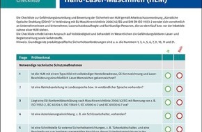 BG ETEM - Berufsgenossenschaft Energie Textil Elektro Medienerzeugnisse: Neue BG ETEM-Checkliste: Hand-Laser-Maschinen