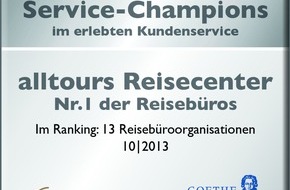 alltours flugreisen gmbh: alltours Reisecenter bieten erneut den besten Kundenservice in Deutschland / Service-Champions-Studie bestätigt Platz Eins aus dem Vorjahr (BILD)