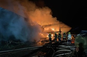 Polizeipräsidium Koblenz: POL-PPKO: Brand einer Scheune in Nörtershausen - Lösch- und Aufräumarbeiten dauern an