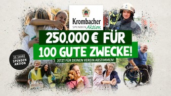 Krombacher Brauerei GmbH & Co.: Gemeinnützige Vereine haben die Chance auf 2.500 Euro Spende: Jetzt bei der Krombacher Spendenaktion abstimmen