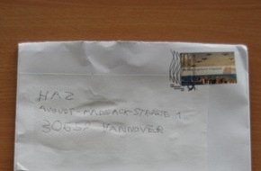 Polizeidirektion Hannover: POL-H: Nachtragsmeldung Unbekannte stehlen vergoldeten Leibniz-Keks  Neuer Brief eingegangen