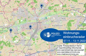 Polizeipräsidium Hamm: POL-HAM: Wohnungseinbruchsradar Hamm für die Woche vom 7. November bis 13. November 2022