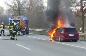 Polizeiinspektion Cuxhaven: POL-CUX: Vollbrand eines Pkw auf der BAB 27 mit 6 km Rückstau**Foto in der Bildmappe