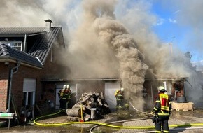 Polizeiinspektion Stade: POL-STD: Großalarm für Feuerwehren im Alten Land - Übergreifen von Brand auf Reetdachhaus kann verhindert werden