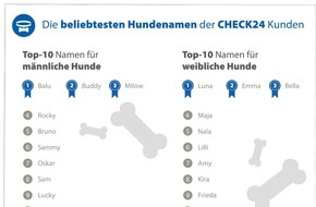 CHECK24 GmbH: Beliebteste Hundenamen: Luna, Balu und Emma