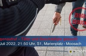 Bundespolizeidirektion München: Bundespolizeidirektion München: Zeugenaufruf: Suche nach Täterin sowie Geschädigten Bundespolizei ermittelt nach Messerbedrohung in S-Bahn