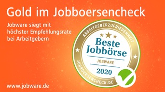 Jobware GmbH: 10 Mal Gold für den Stellenmarkt Jobware / Erster Platz und 96% Weiterempfehlungsrate