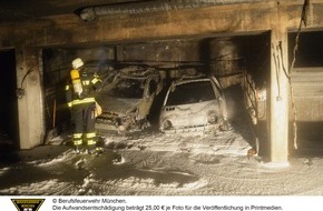 Feuerwehr München: FW-M: Drei Fahrzeuge in Tiefgarage komplett ausgebrannt (Moosach)