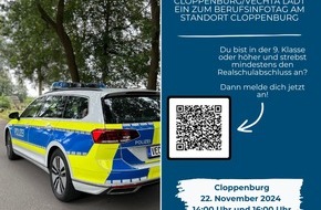 Polizeiinspektion Cloppenburg/Vechta: POL-CLP: Die Polizeiinspektion Cloppenburg/Vechta lädt zum Berufsinformationstag am 22. November in Cloppenburg ein - Anmeldung erforderlich