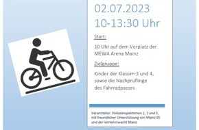 Polizeipräsidium Mainz: POL-PPMZ: MEWA Arena - Fahrradtag am 02.07.2023