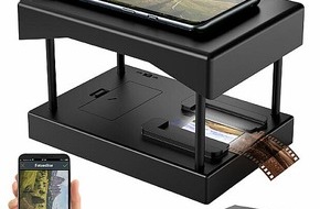 PEARL GmbH: Dias und Negativfilme per Smartphone-Kamera digitalisieren: Somikon Mobiler Scanner für 35-mm-Dias und -Negative, mit LED-Beleuchtung, App