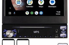 PEARL GmbH: Bestes Entertainment im Auto: Creasono 1-DIN-Autoradio CAS-200.acp mit Apple CarPlay, Android Auto, 17,8-cm-Display, MP5