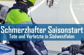 Kreispolizeibehörde Hochsauerlandkreis: POL-HSK: Gemeinsame Presseerklärung der Kreispolizeibehörden in Südwestfalen (OE/SiWi/MK/SO/HSK)-Schmerzhafter Start in die Motorradsaison