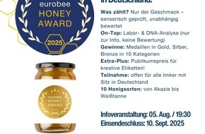 Deutscher Berufs- und Erwerbsimkerbund e.V.: Honig. Herz. Handwerk. eurobee Honey Award 2025: Jetzt Honige einreichen