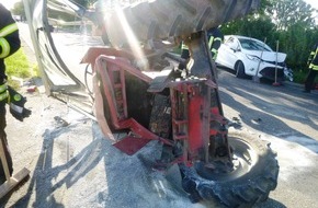 Polizeidirektion Worms: POL-PDWO: Traktor bei Zusammenstoß mit PKW umgekippt - Fahrer schwer verletzt