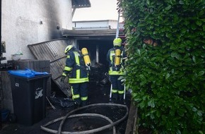 Feuerwehr Heimbach: FW Heimbach: Garagenvollbrand im Stadtteil Vlatten - Gasflaschen geborgen
