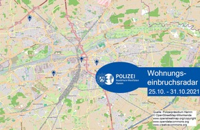 Polizeipräsidium Hamm: POL-HAM: Wohnungseinbruchsradar Hamm für die Woche 25.10.2021 bis 31.10.2021