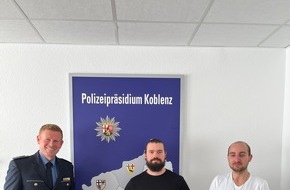 Polizeipräsidium Koblenz: POL-PPKO: "Wer nichts tut macht mit" - Polizei Koblenz ehrt zwei Männer für deren vorbildliches Verhalten